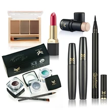 6 шт./компл. матовая помада+ пудра для бровей+ подводка-гель для глаз+ палочка для хайлайтера+ жидкая подводка для глаз+ 3d тушь для ресниц ресницы
