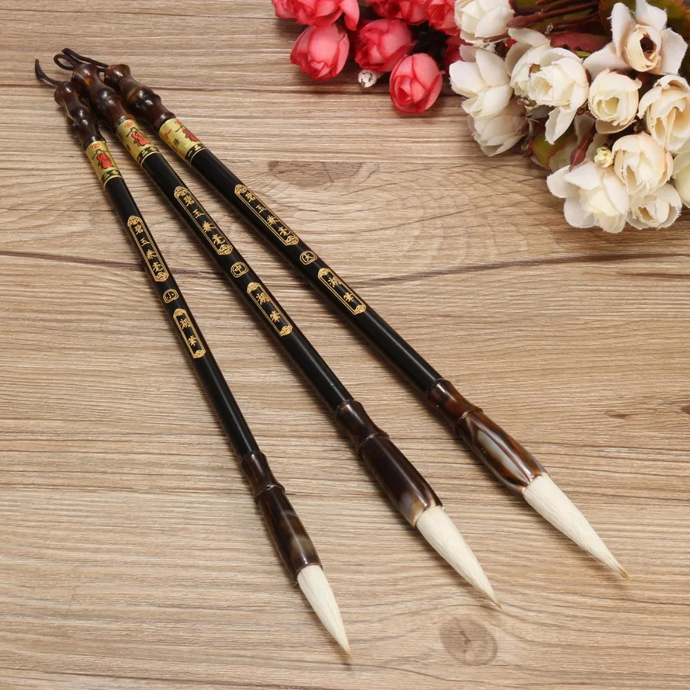 Picture Weasel Hair Chinese Calligraphy Brush Pen 3pc Blue and White Calligraphy 