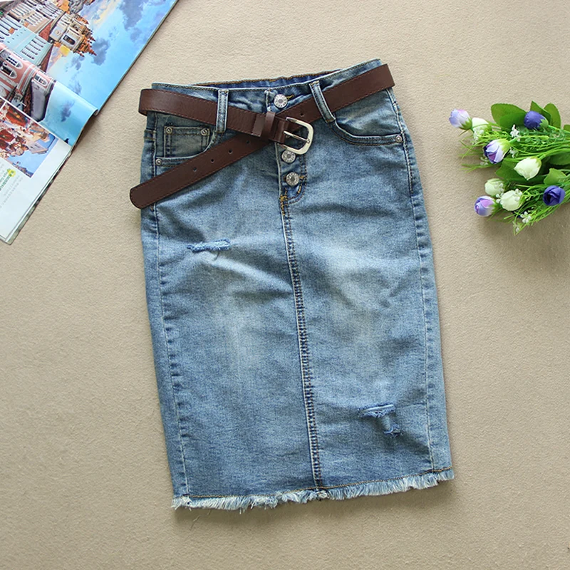 

New 2017 Elegant Women High Waist Slim Denim Skirt Sexy Single Breasted Jeans Skirts Pencil Skirt With Belt F286