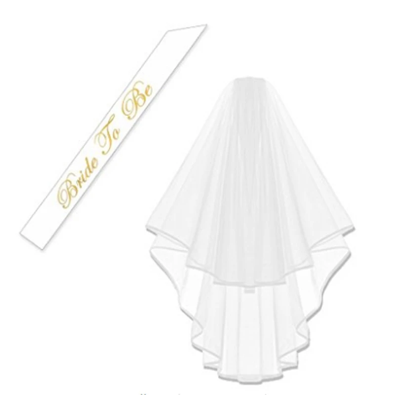 

WOWCC White Bridal Wedding Veil Bride To Be Satin Sash Bachelorette Party girls Hen Party Bridal Shower Kit Decoration Supplies