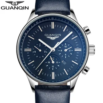 

Relogio Masculino Guanqin Mens Watches Top Brand Luxury Military Sport Quartz Watch Men Leather Strap Wristwatch Male Clock