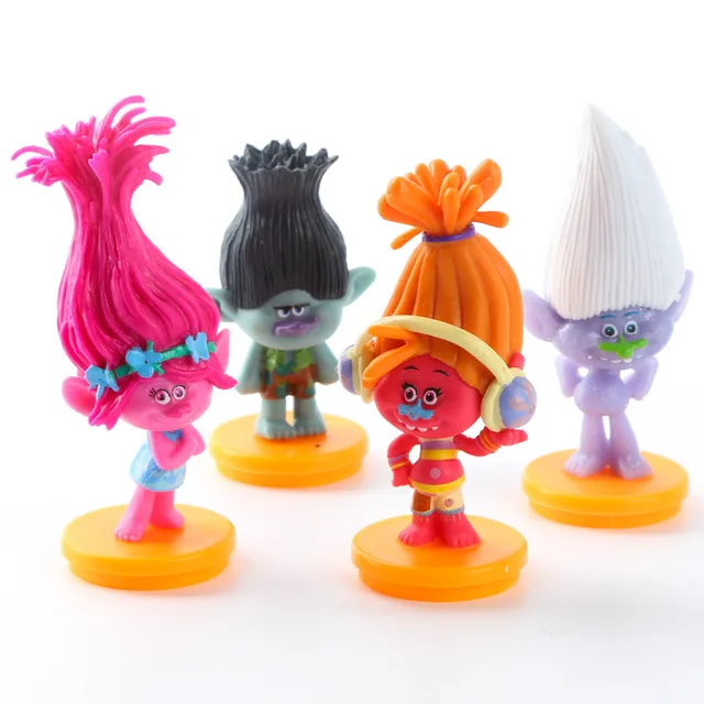 4 pcs set movie trolls action figure toys 7cm poppy branch model