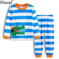 Hooyi 2018 Crocodile Baby Boy Pajamas Long Clothes Suits Blue Stripe Spring Children PJ'S Sleep Suit Cotton Pijamas T-Shirt Pant
