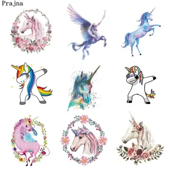 

Prajna Flower Unicorn Iron-on Transfers Rose Magic Horse Iron-on Patch For Baby Clothing Stickers Rainbow Hot Vinyl Printed Jean