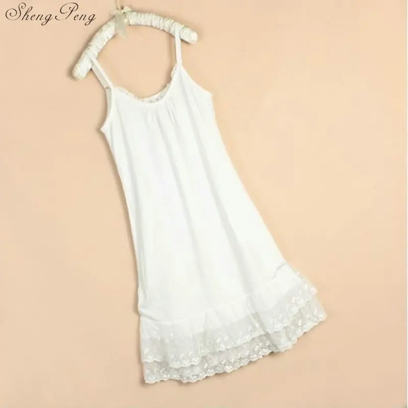 2018 winter spaghetti strap basic gauze underskirt modal loose basic full slip elastic lace vest one piece slip female V1193