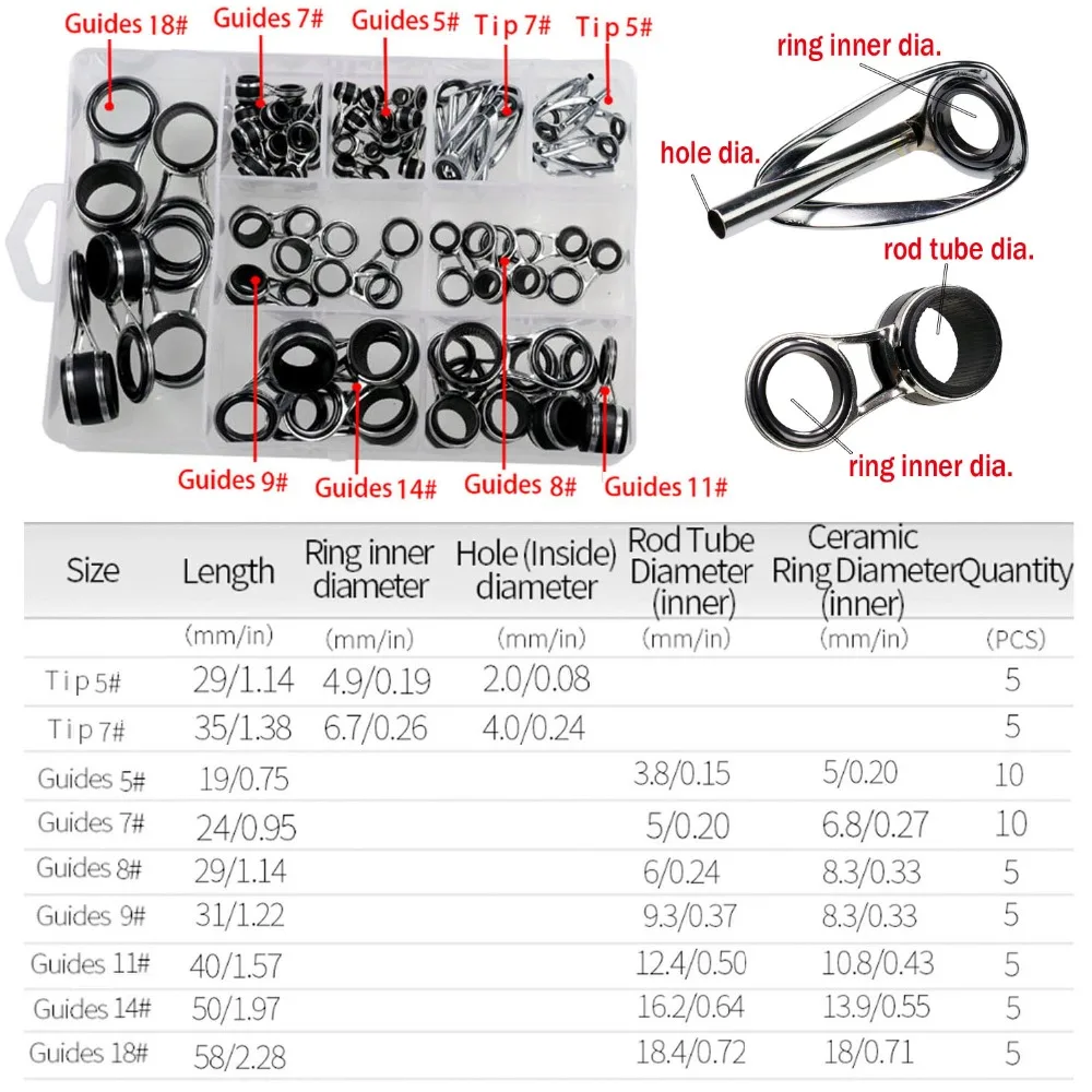 55 шт.#5-#18 телескопические направляющие для удочки направляющие наконечники Топы Ремонтный комплект спиннинговое литое удилище стержень линия глаз направляющие наконечники Топы
