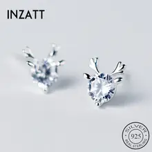 Inzatt в богемном стиле животных с украшением в виде кристаллов серьги-гвоздики в виде оленя Циркон 925 пробы серебро для Для женщин свадебные прекрасные ювелирные изделия аксессуары подарок