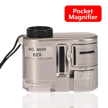 

1pcs Brand New Mini Lens 60X Pocket Magnifier Microscope With LED Light Jewelry Jeweler Loupe Currency Dectector