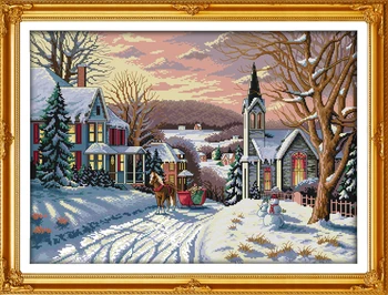 

Snowscape (6) Scenery 11CT Stamped Cross Stitch Kits Home Wall Decor Paintings Handmade Decorative Knitting DIY Embroidery