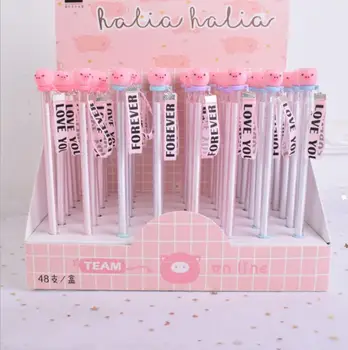 

48 Pcs Gel Pens Wishing Pig Pendant Black Color Kawaii Gift Gel-ink Pens Pens for Writing Cute Stationery Office School Supplies