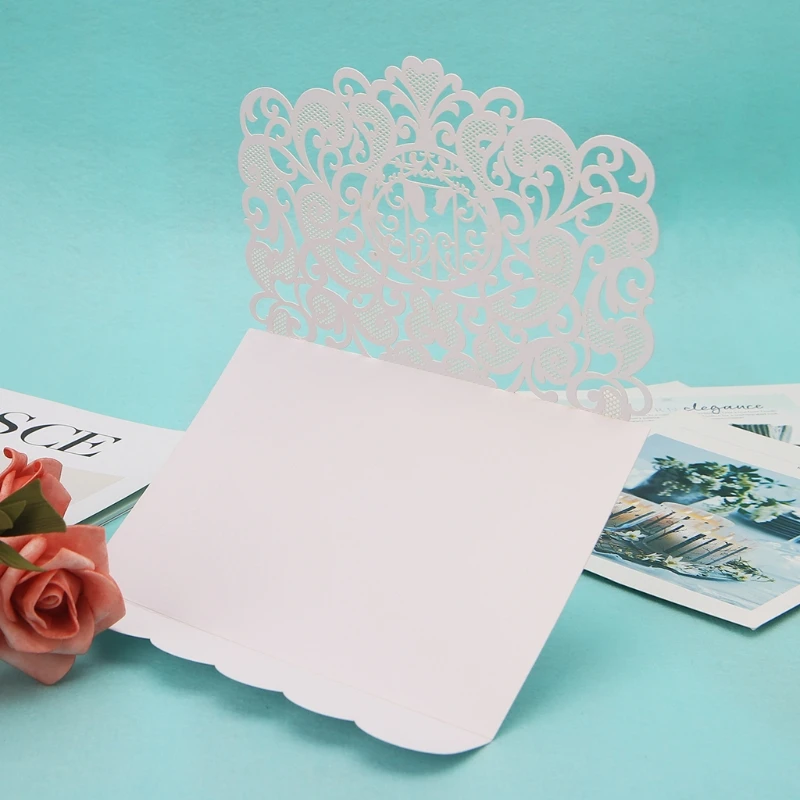  10x Delicate Carved Hollow Floral Lace Romantic Wedding Party Invitation Cards - 32964343494