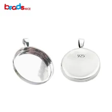 Beadsnice id26726smt17 prata esterlina 925 pingente moldura copo para configurações caber quadrado 25mm foto pingente base bandejas