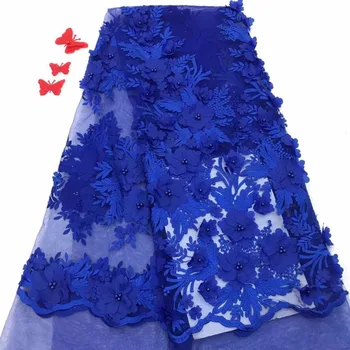 

Latest Royal Blue African Lace Fabric 2018 High Quality Lace Embroidery French Mesh With Beads Nigerian Lace Fabrics Material