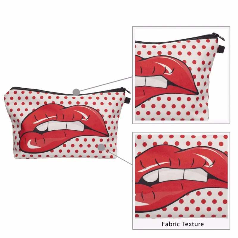 UOSC красные губы 3D печать косметички с разноцветным узором милые косметички для путешествий дамская сумка женская косметичка