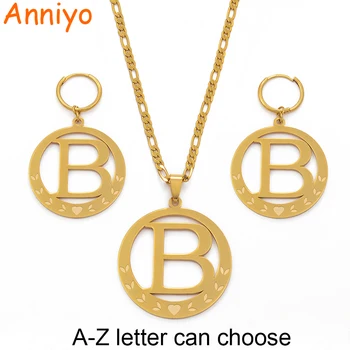

Anniyo Big Size Initial Set Pendant Necklaces&Earings Gold Color Micronesia Alphabet English Letter A-Z 26 Jewelry #076921P