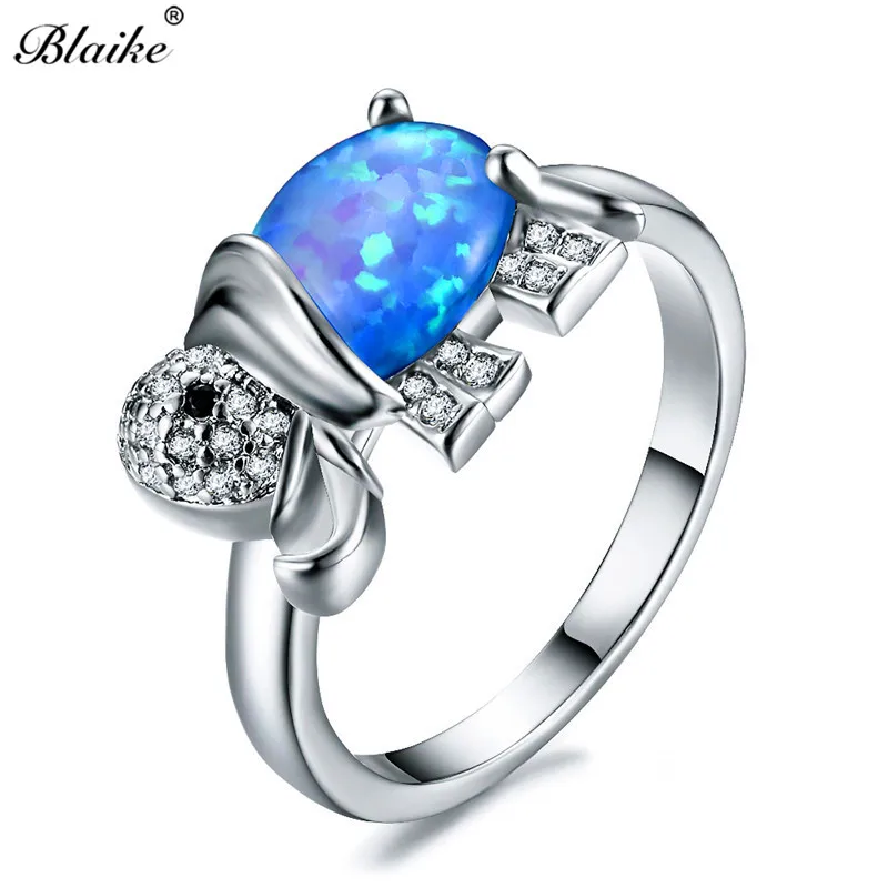 

Blaike Cute Elephant Animal Blue Fire Opal Rings For Women 925 Sterling Silver Filled Ring Birthstone Jewelry Fashion Gifts