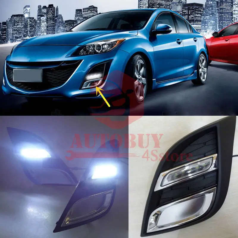 2x White LED DRL Daytime Running Light Fog Light Run lamp For mazda 3