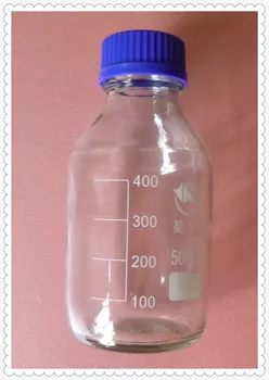 

500ml,Glass Reagent bottle w cap,Transparent,heavy,Blue Lid,Graduation 400ml
