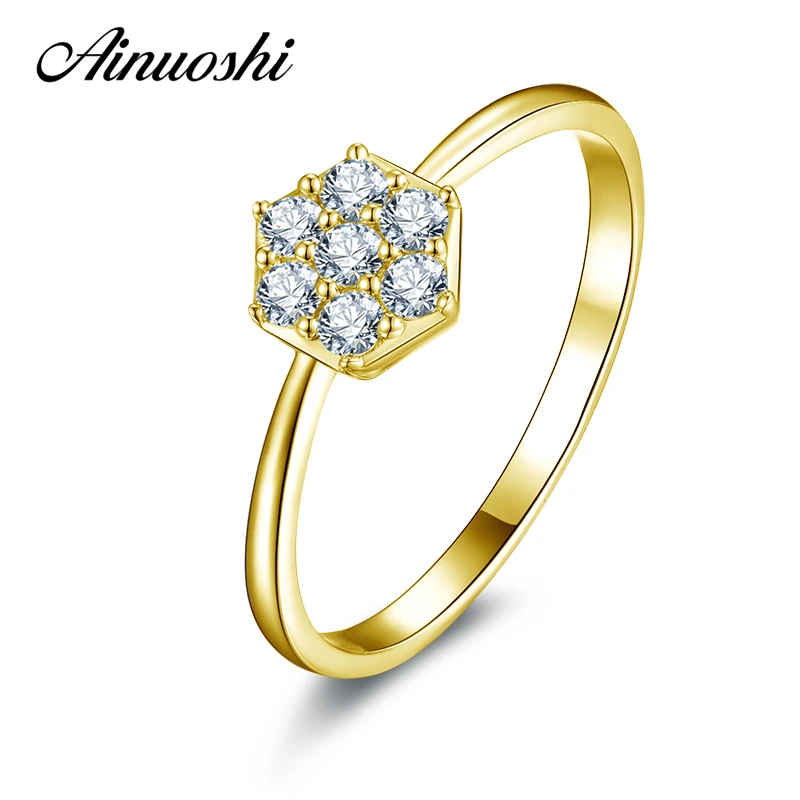

AINUOSHI 10K Solid Yellow Gold Women Wedding Rings Trendy Flower Bridal Jewelry Sona Simulated Diamond Engagement Wedding Ring