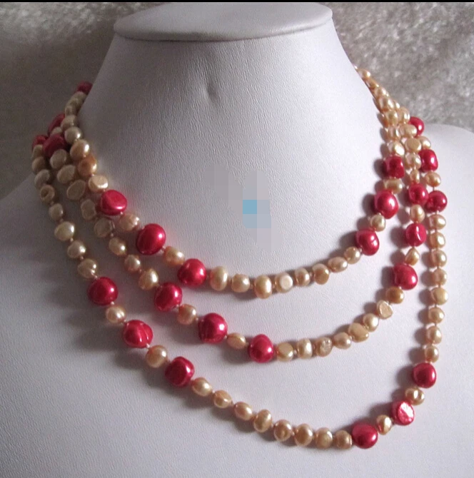 

ddh002027 50" 5-9mm Champagne Red Multicolor Baroque Freshwater Pearl Necklace