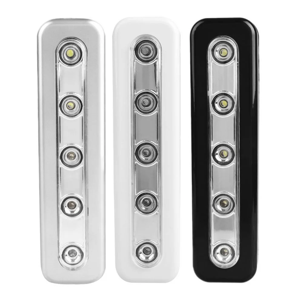 

JXSFLYE 5 LED Night Light Under Cabinet Wardrobe Closet Kitchen Push Touch Tap Night Light Lamp Stick On Anywhere Battery Power