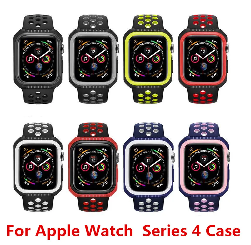 

50pcs Fashion Dual Colors Soft Silicone Case Bumper For Apple Watch iWatch Series 4 Cover Frame Full Protection 44mm 40mm