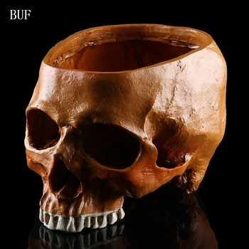 

BUF Resin Craft Statues For Decoration Human Skull Creative Skeleton Head Pot Sculpture Halloween Decoration Skull Head