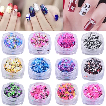 

12Pcs/Set Colorful Ultrathin Sequins Nail Art Glitters Round Paillettes Multi Size 3d Nail Tips Decoration Manicure Accessories