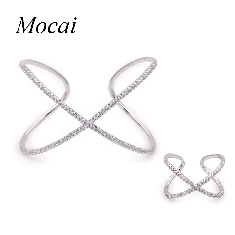 

Fashion Modern Simple Rings for Women Cross X Shape Ring Zirconia Micro Paved Gold Color Bangle Jewelry Sets ZK30