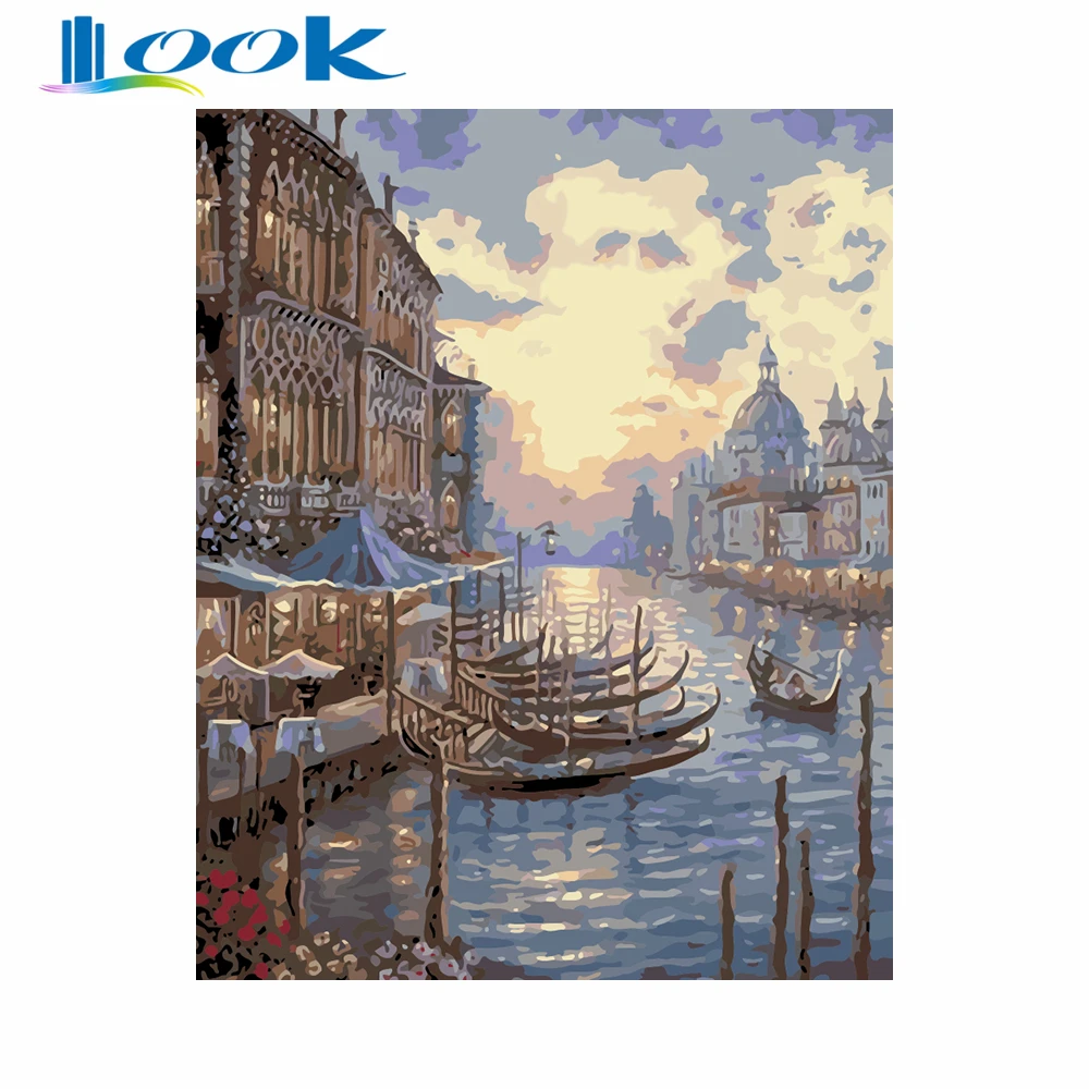 

LOOK painting by numbers abstract Venice Sunset on canvas paint landscape paint picture by numbers art home decoration