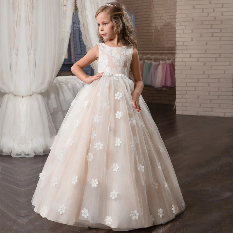 

JAYLAY Flower Girl Lace Dress Little Lady Children Graduation Gown Kids Party Wedding Birthday Ball Gowns Teenager Kids Clothes 6-14t