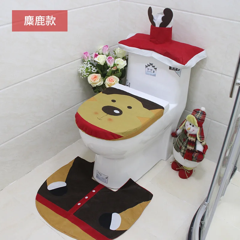 Christmas Toilet Cover 3Pc/Set Santa Toilet Seat Cover Bathroom Rug Carpet Tank Cover New Year home decorations Xmas Decoration - Цвет: Elk