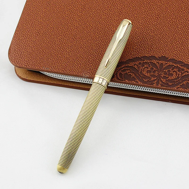 

Jinhao 16 Fashion Silver Metal Fountain Pen, Beautiful Grid Patterns with Converter Gift Pen for Office Business Home School