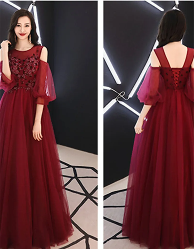 Это YiiYa платье, женские вечерние платья с кристаллами, Тюлевое длинное платье для выпускного вечера с пышными рукавами, Vestidos de Gala размера плюс E517