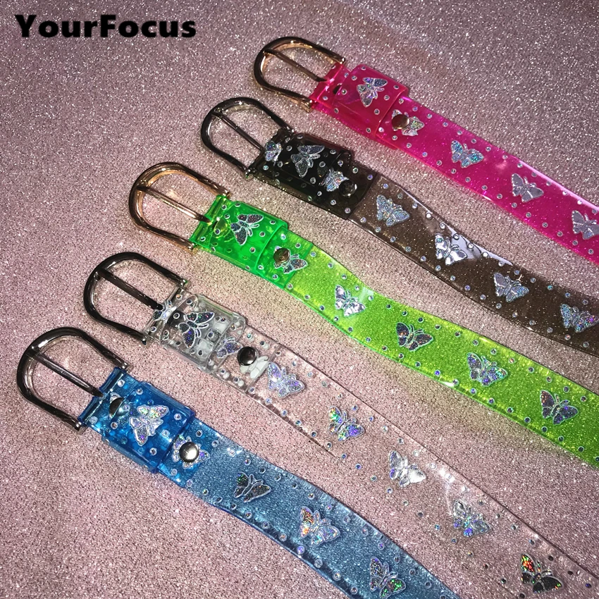 

6 colors cute sweet vintage 90s thunderbolt multicolored laser butterfly belt transparent jelly belt women
