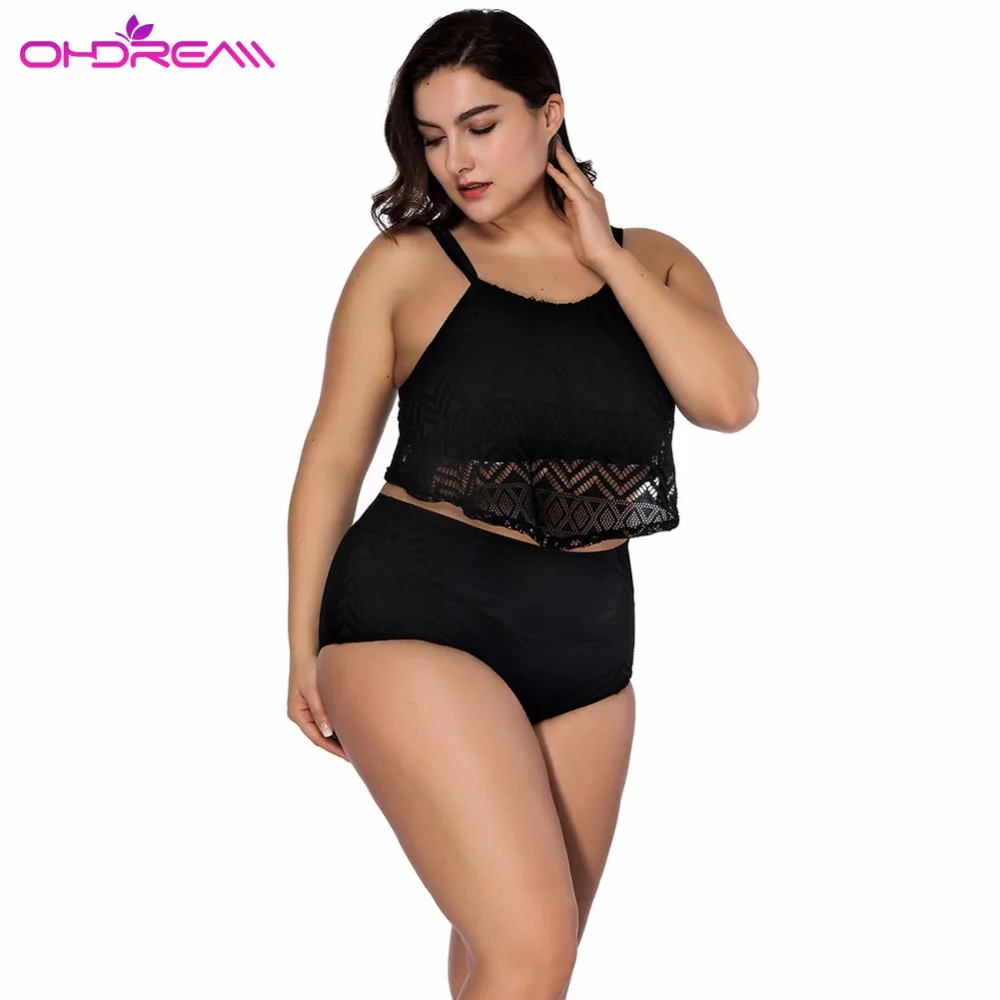 

OHDREAM Sexy Plus Size Swimsuit 2018 New Large Lace Swimwear Push Up Swimming Suit Beach Wear High Waist Underwire Bath -C