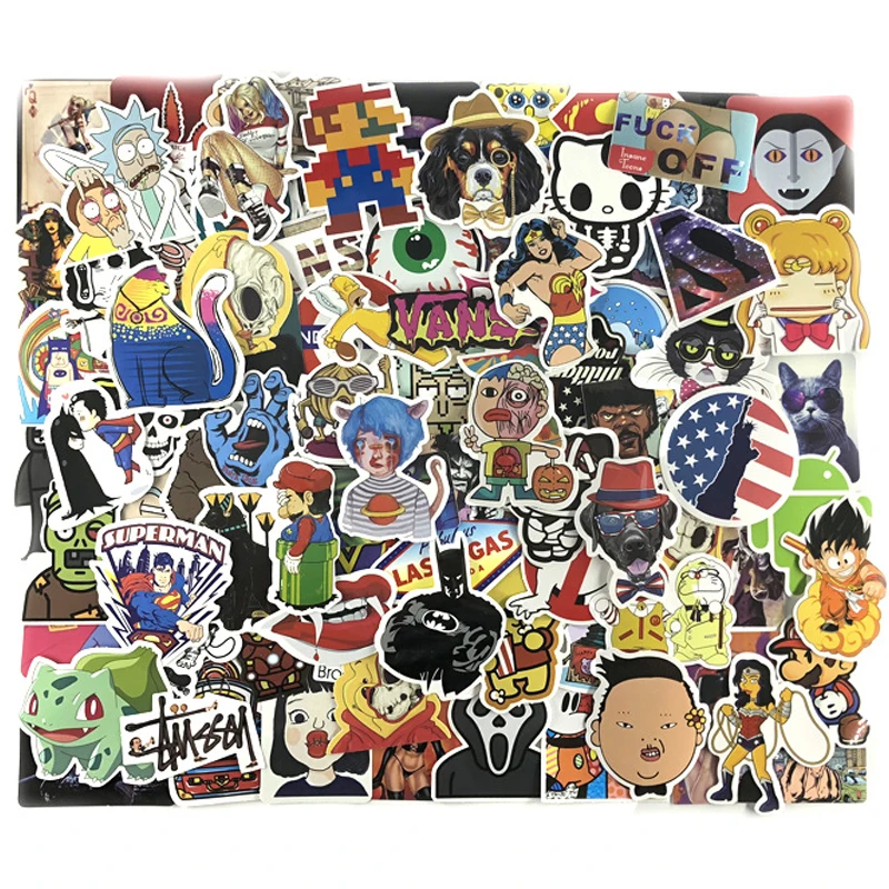 

100 Pcs/pack PVC Waterproof Cool Fun Sticker Toys The Luggage Stickers For Moto Car & Suitcase Cool Fashion Laptop Stickers