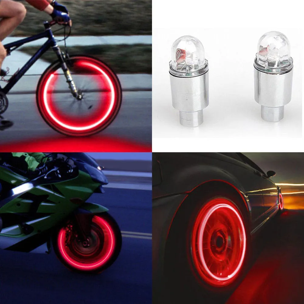 Clearance 2 pack of bicycle light-up tire valve caps rust resistant waterproof red Auto Accessories Bike  Neon Strobe LED Tire Valve Caps 1