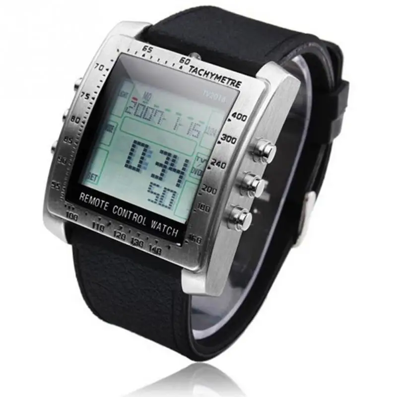 

New Smart multifunctional Rectangle Remote Control Alarm TV DVD Remote Men and Ladies Steel Rubber Strap Sports Wrist Watch