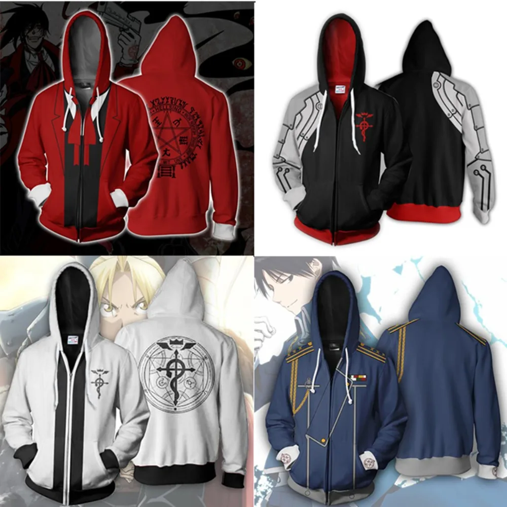 

Fullmetal Alchemist Edward Elric Cosplay Costumes Alchemist Hoodies 3D printed Men and women cardigan zipper Sweatshirts jacket