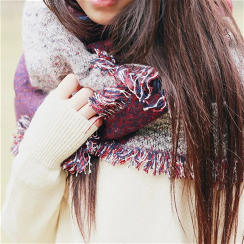 Роскошный бренд кашемировый женский шарф клетчатые зимние теплые шали и обертывания бандана пашмины женский фуляр толстый шарф-палантин