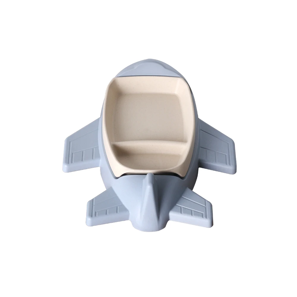 GZZT Kids Tableware Sets Dishes Bamboo Fiber Blue Cartoon Aircraft Shape Dinnerware Bowl Children Kid Rice Feeding Tray