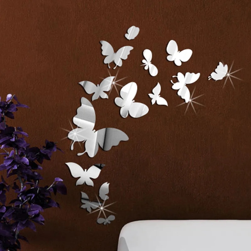 

DIY reflective stickers cartoon gold silver 14 butterfly mirror wall stickers 2018 NEW