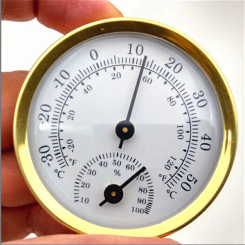 Yooap мини круглый двойной циферблат термометр гигрометр в форме измерения внутренней наружной температуры стены влажности-золото и серебро - Цвет: Золотой