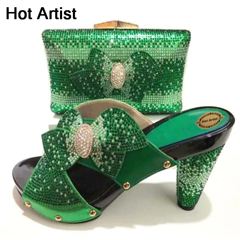 

Newest African Rhinestone Shoes And Bag Set Summer Italian Style High Heels Shoes And Bag Set For Party Uesage TX-222