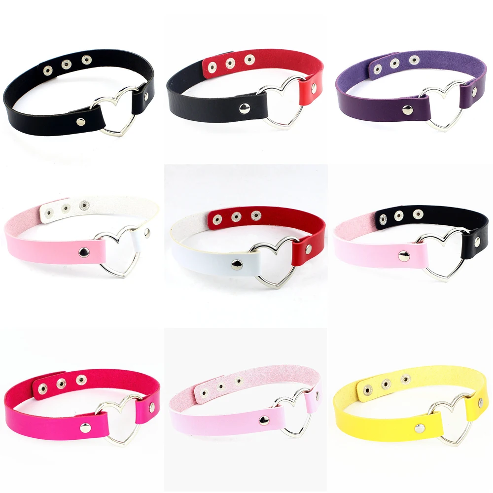 

Fashion Faux Leather Choker Necklace Women punk Heart Chocker Necklaces Statement Necklace jewelry Wedding Gift