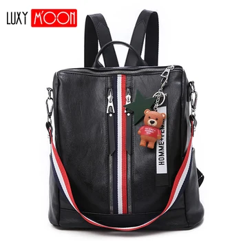 

Fashion Large Capacity Backpack Women's PU Leather Back Pack School Bags for Teenagers Girls Female Stripe Bag Mochila XA25K