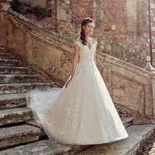 Liyuke Vintage Off The Shoulder Sleeve V-Neckline A-Line Wedding Dress With Buttons Wedding Gown v neckline fluted sleeve gingham top