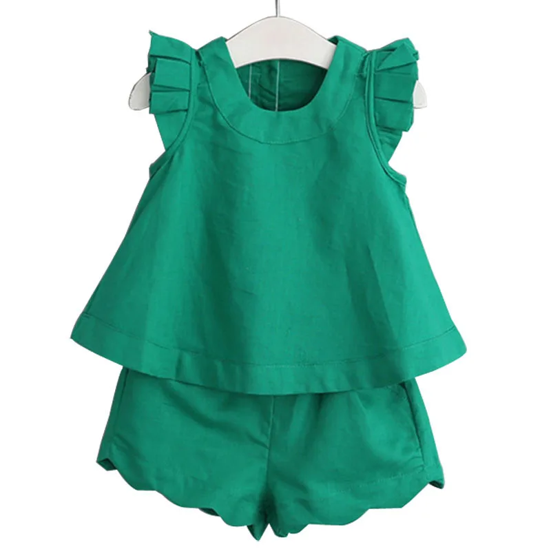 

2019 Summer Baby Girl Clothes Set 2Piece Outfits Butterfly Sleeveless O-neck Cotton T-shirt+Shorts Toddler Children Clothes Girl