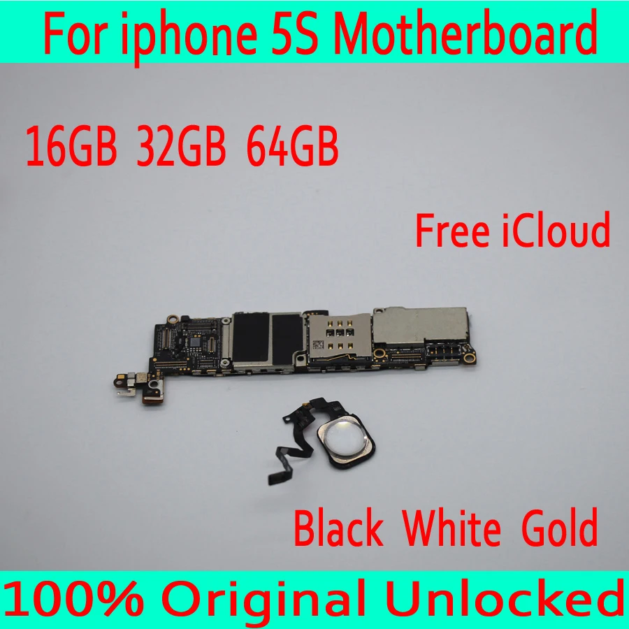 

16GB 32GB 64GB for iphone 5S Motherboard with Free iCloud ,100% Original unlocked for iphone 5S Mainboard with Touch ID+Chips